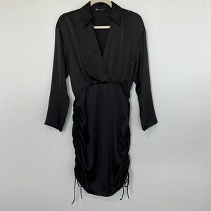 ZARA Woman’s Ruched Skirt Satin Effect Dress Black Size Small
